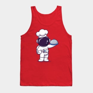 Cute Astronaut Chef Holding Cloche Food Plate Cartoon Tank Top